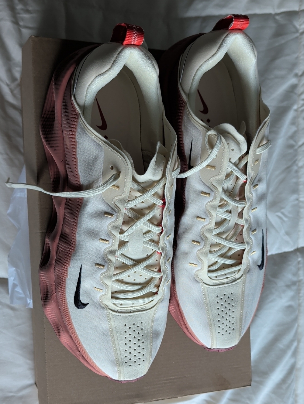 Nike Men's Cream and Pink Casual Sneakers with Black Swoosh